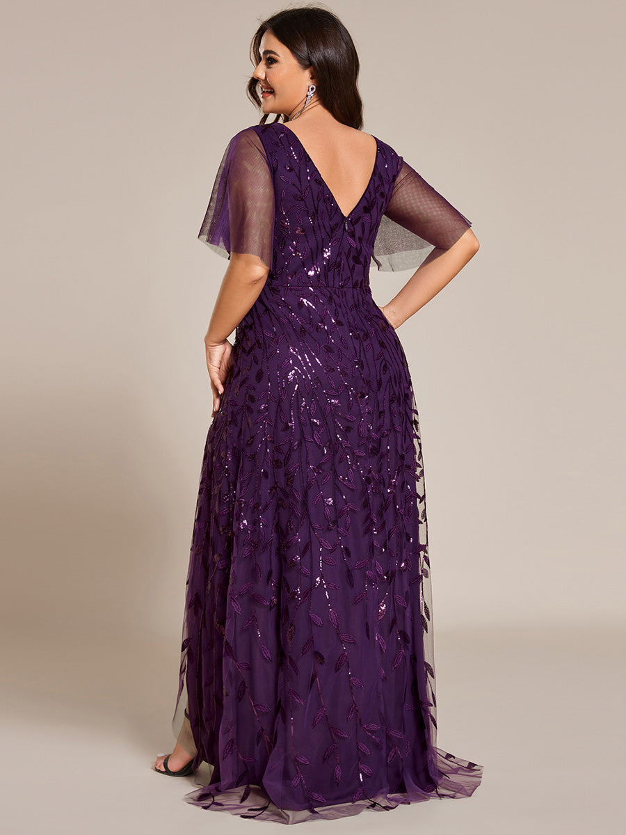Maxilänge, V-Ausschnitt, asymmetrischer Saum, Pailletten-Kleid mit tiefem V-Ausschnitt und funkelnden Details #Farbe_Dunkelviolett