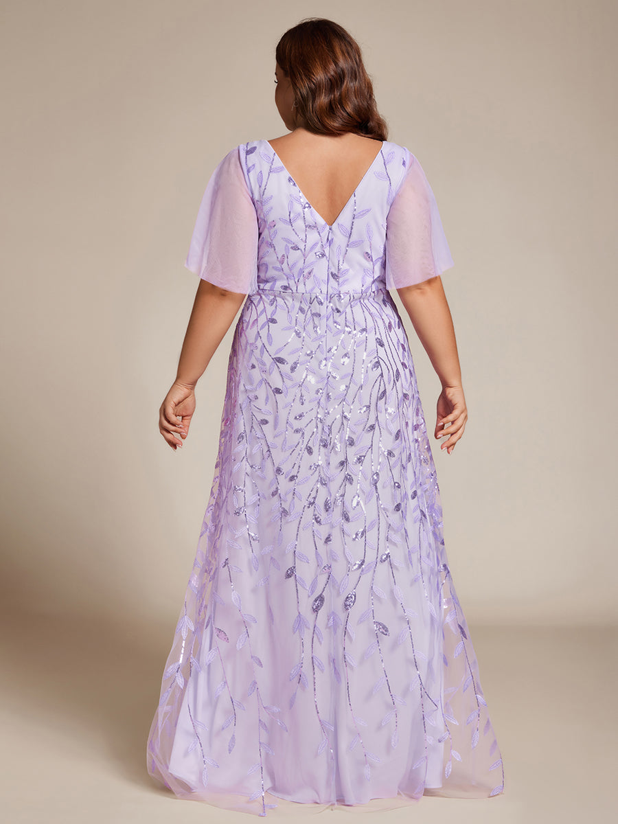 Maxilänge, V-Ausschnitt, asymmetrischer Saum, Pailletten-Kleid mit tiefem V-Ausschnitt und funkelnden Details #Farbe_Lavendel
