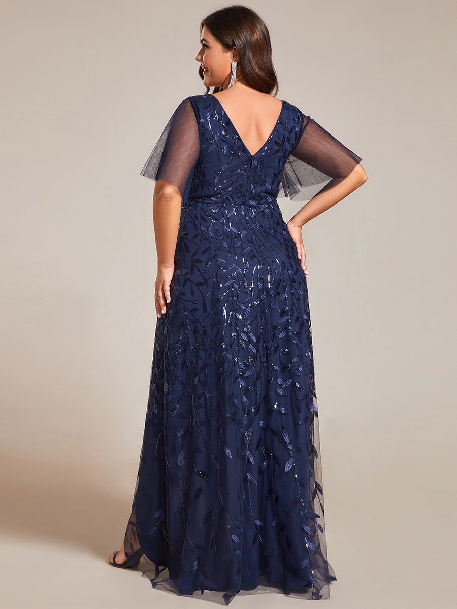 Maxilänge, V-Ausschnitt, asymmetrischer Saum, Pailletten-Kleid mit tiefem V-Ausschnitt und funkelnden Details #Farbe_Marineblau