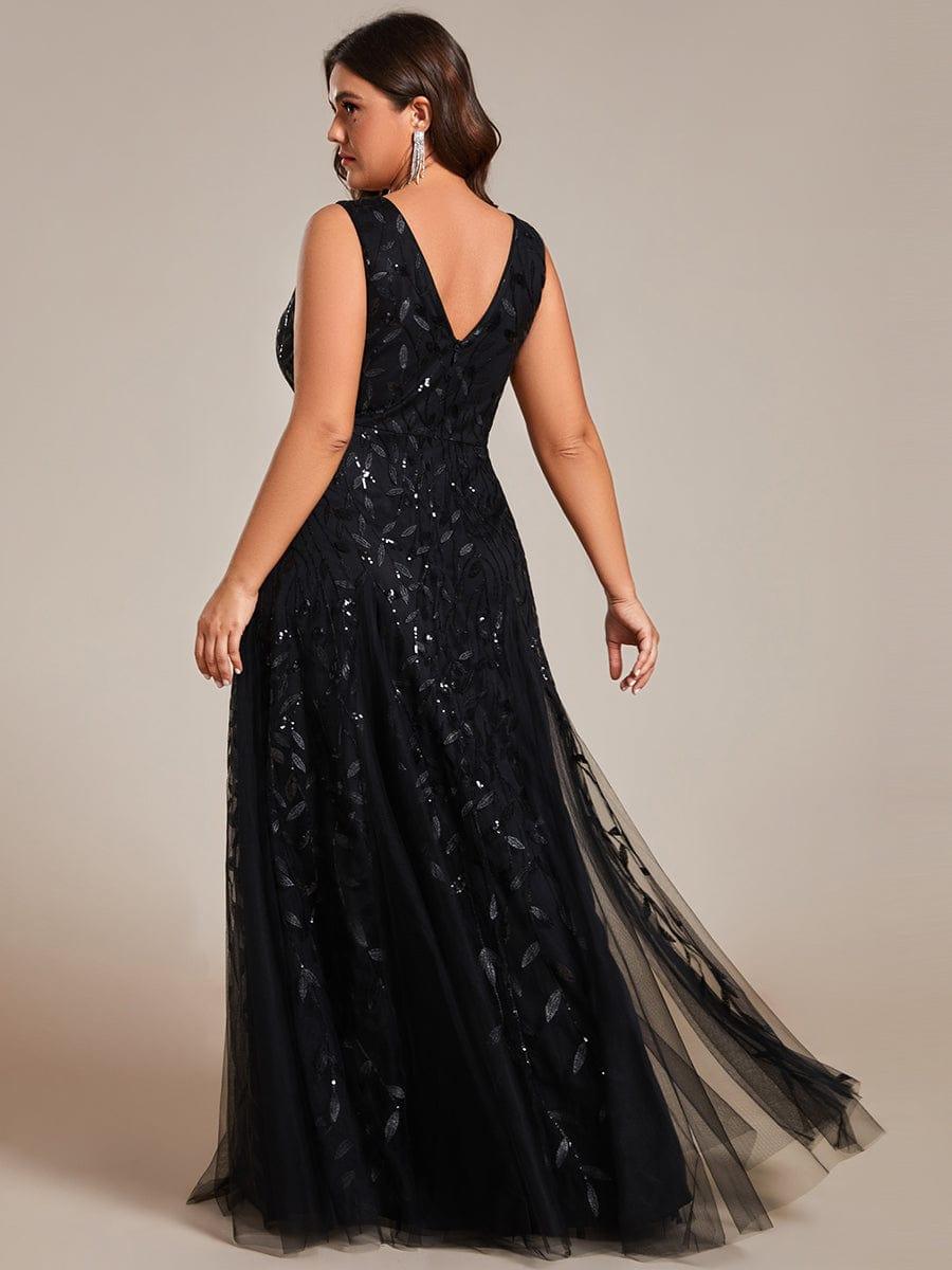Funkelndes Abendkleid in A-Linie mit Empire-Taille und langen ?rmeln #farbe_Schwarz