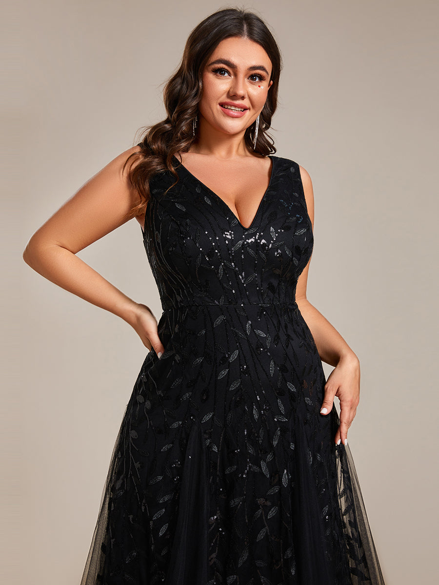 Funkelndes Abendkleid in A-Linie mit Empire-Taille und langen ?rmeln #farbe_Schwarz