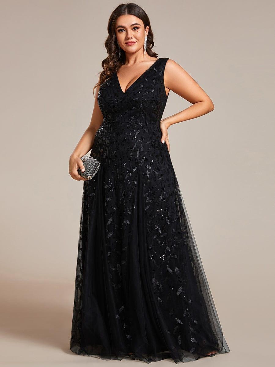 Funkelndes Abendkleid in A-Linie mit Empire-Taille und langen ?rmeln #farbe_Schwarz