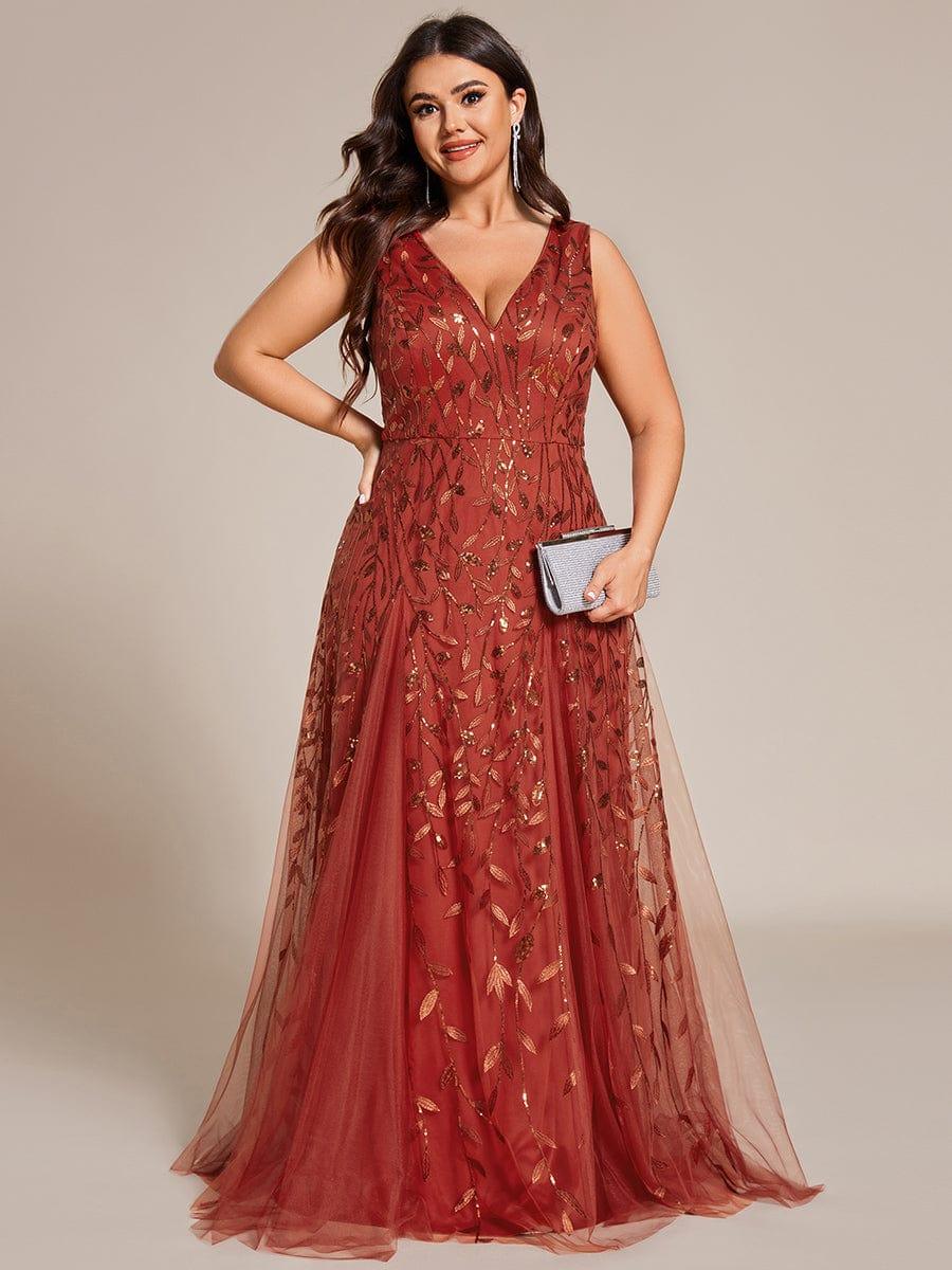 Funkelndes Abendkleid in A-Linie mit Empire-Taille und langen ?rmeln #farbe_Gebrannte Orange