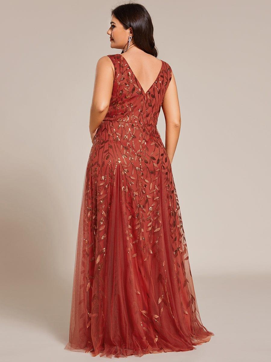 Funkelndes Abendkleid in A-Linie mit Empire-Taille und langen ?rmeln #farbe_Gebrannte Orange