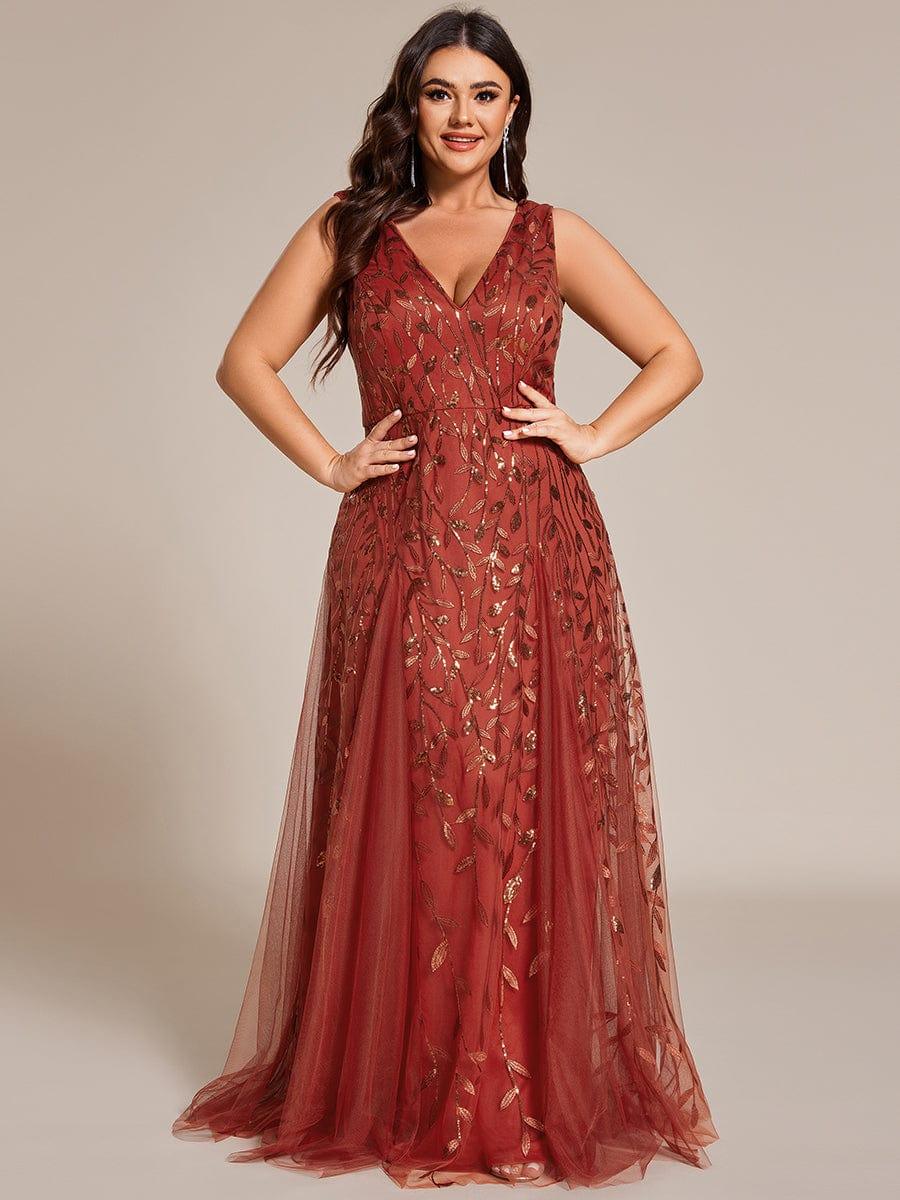 Funkelndes Abendkleid in A-Linie mit Empire-Taille und langen ?rmeln #farbe_Gebrannte Orange