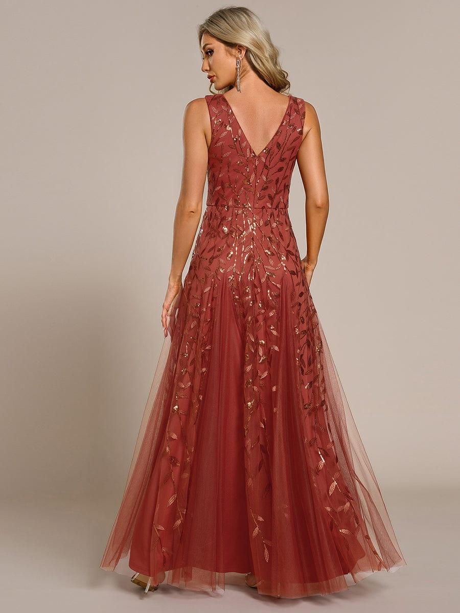 Funkelndes Abendkleid in A-Linie mit Empire-Taille und langen ?rmeln #farbe_Gebrannte Orange