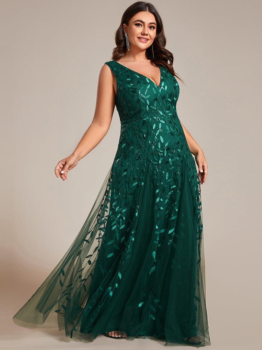 Funkelndes Abendkleid in A-Linie mit Empire-Taille und langen ?rmeln #farbe_Dunkel Gruen