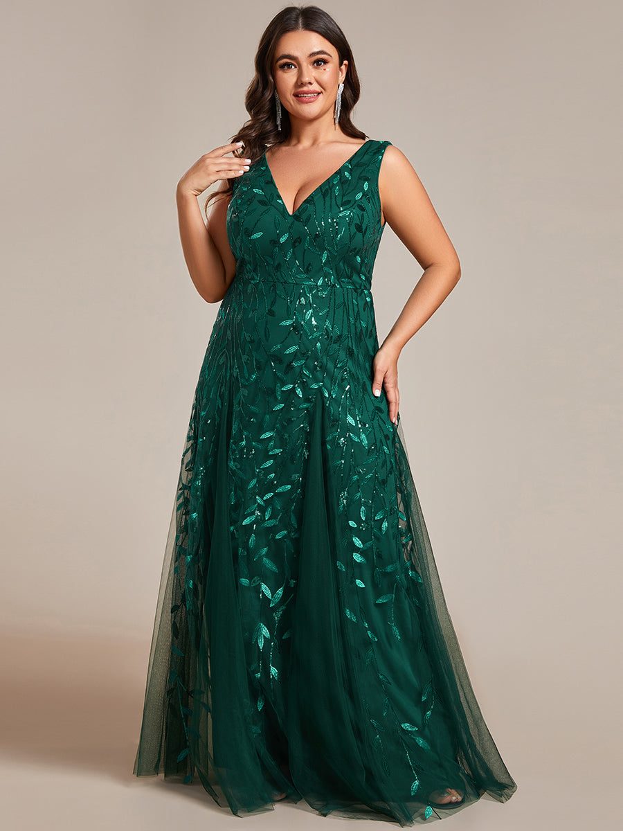 Funkelndes Abendkleid in A-Linie mit Empire-Taille und langen ?rmeln #farbe_Dunkelgrün