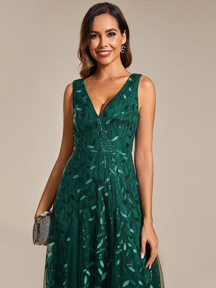 Funkelndes Abendkleid in A-Linie mit Empire-Taille und langen ?rmeln #farbe_Dunkel Gruen