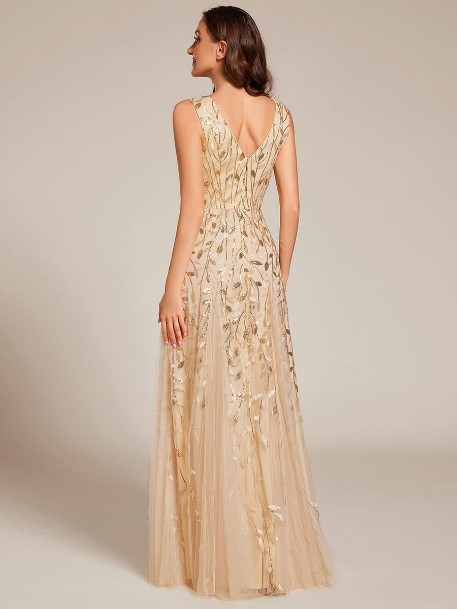 Funkelndes Abendkleid in A-Linie mit Empire-Taille und langen ?rmeln #farbe_Gold