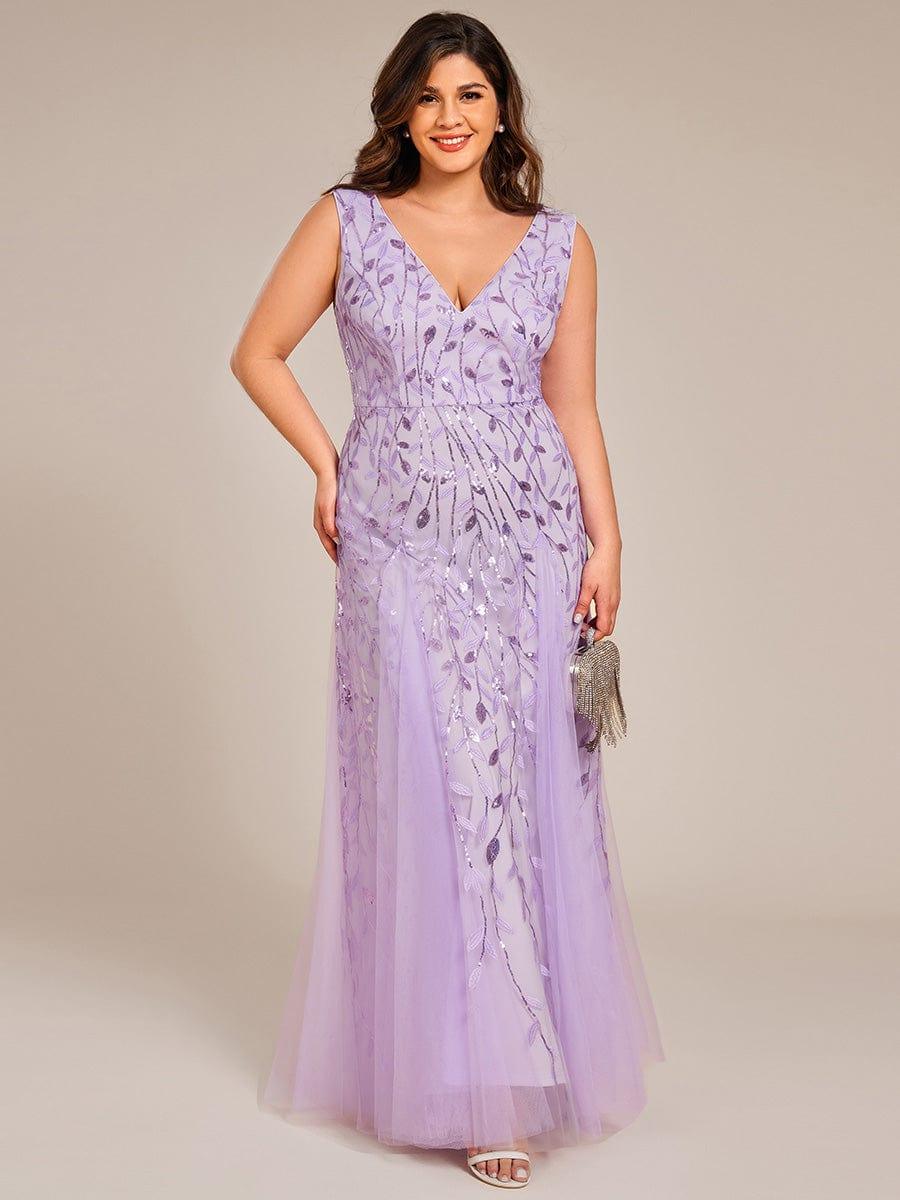 Funkelndes Abendkleid in A-Linie mit Empire-Taille und langen ?rmeln #farbe_Violett