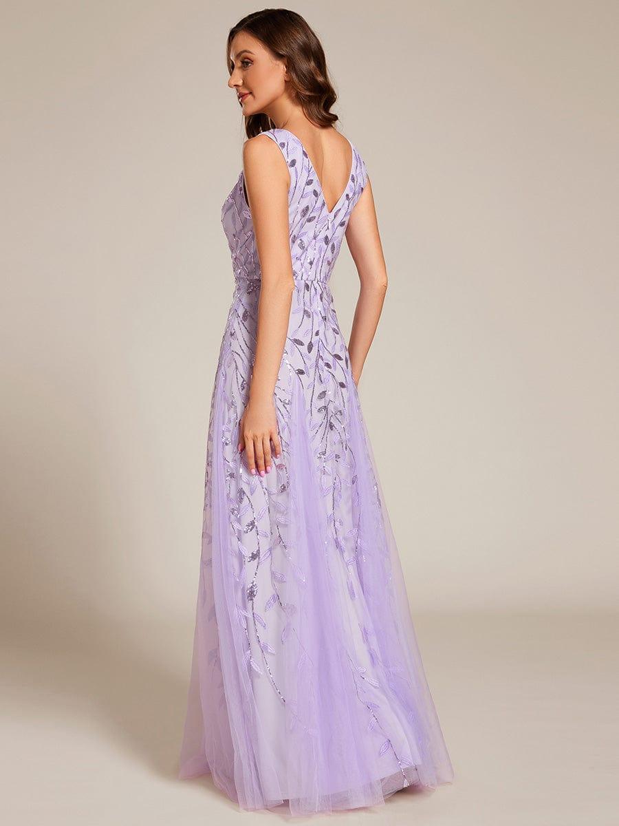 Funkelndes Abendkleid in A-Linie mit Empire-Taille und langen ?rmeln #farbe_Violett