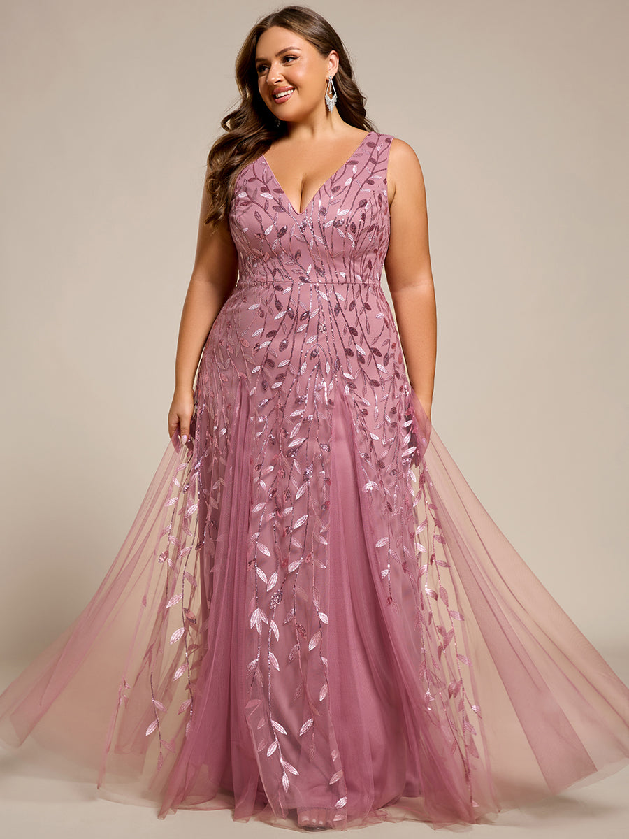 Funkelndes Abendkleid in A-Linie mit Empire-Taille und langen ?rmeln #farbe_Orchideenviolett