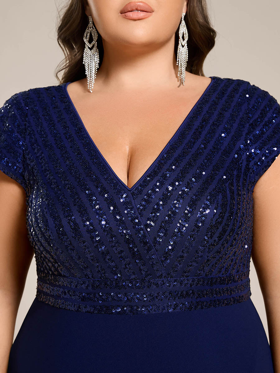 Hoch-Tief Pailletten Kleid Mit Tiefem V-Ausschnitt Und Asymmetrischem Saum Perfekt Für Partys Kleid #Farbe_Marineblau