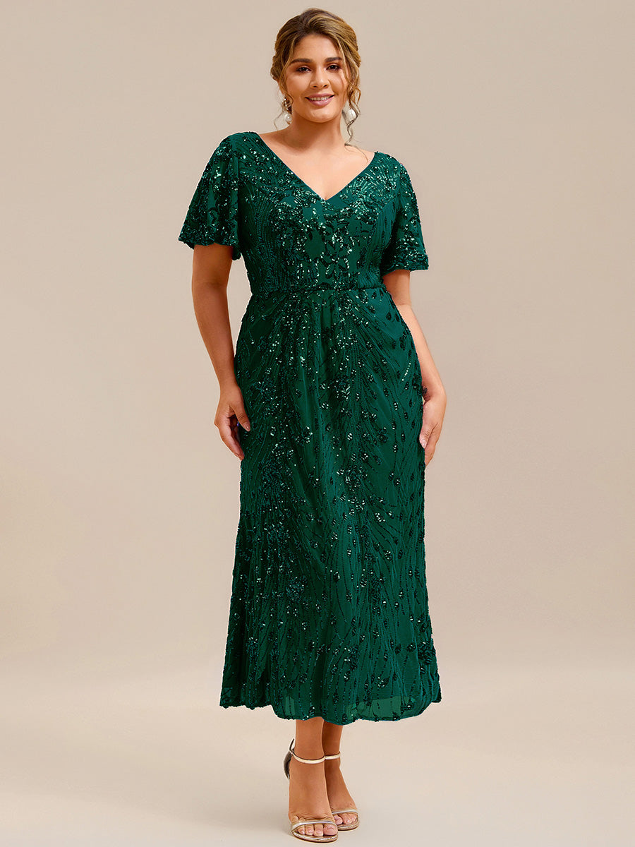 Maxi Und Knöchellange Tiefe V-Ausschnitt Meerjungfrau Pailletten Kleid Atemberaubende Eleganz Kleid #Farbe_Dunkelgrün