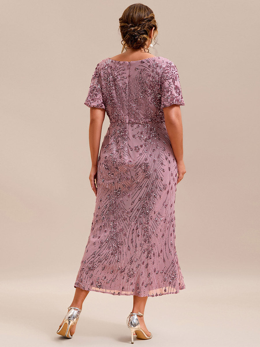 Maxi Und Knöchellange Tiefe V-Ausschnitt Meerjungfrau Pailletten Kleid Atemberaubende Eleganz Kleid #Farbe_Orchideenviolett