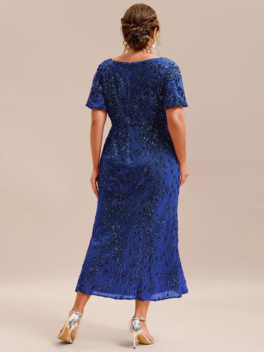 Maxi Und Knöchellange Tiefe V-Ausschnitt Meerjungfrau Pailletten Kleid Atemberaubende Eleganz Kleid #Farbe_Saphirblau