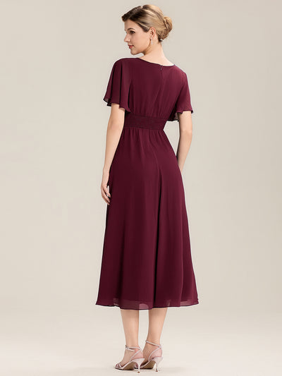 Abendkleid mit Volantärmeln und Strass-Details aus Chiffon abendkleid #Farbe_Burgunderrot
