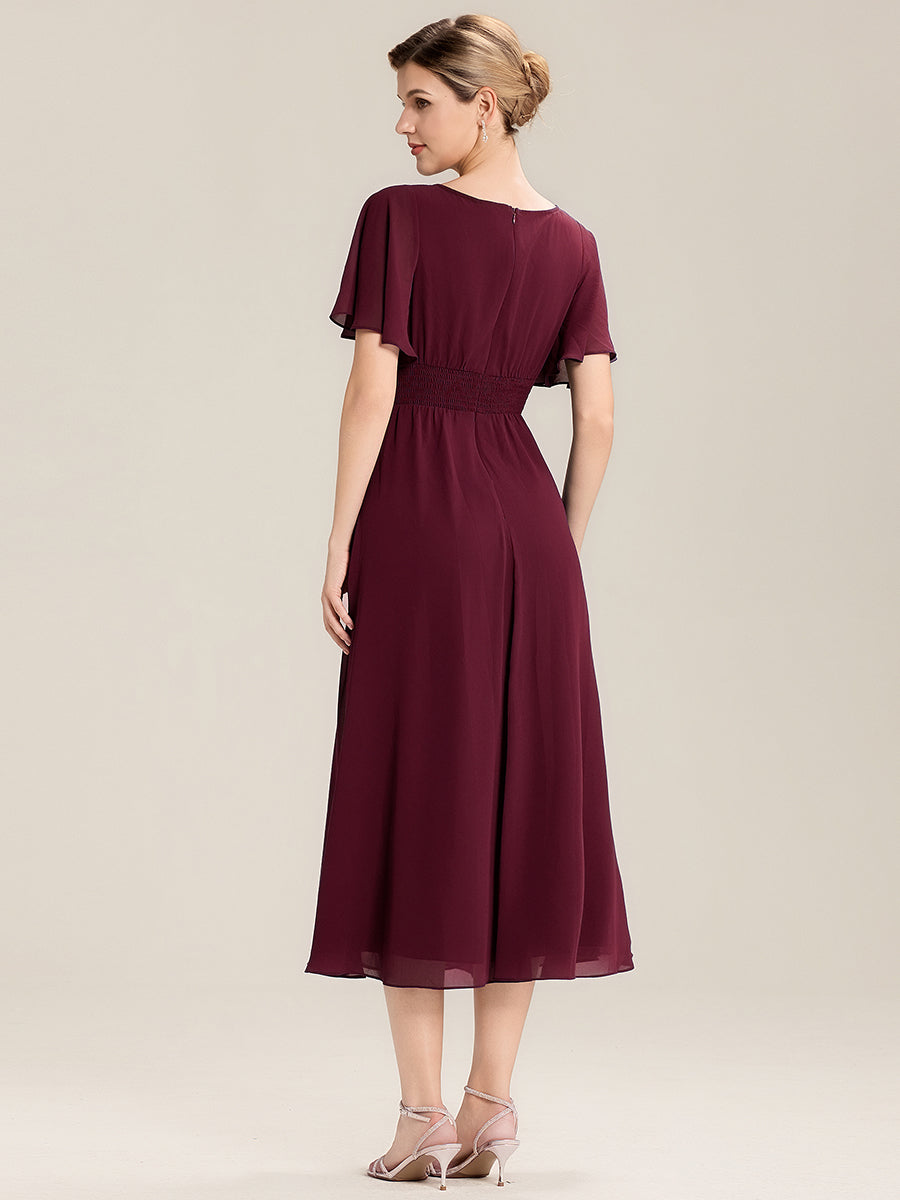 Abendkleid mit Volantärmeln und Strass-Details aus Chiffon abendkleid #Farbe_Burgunderrot