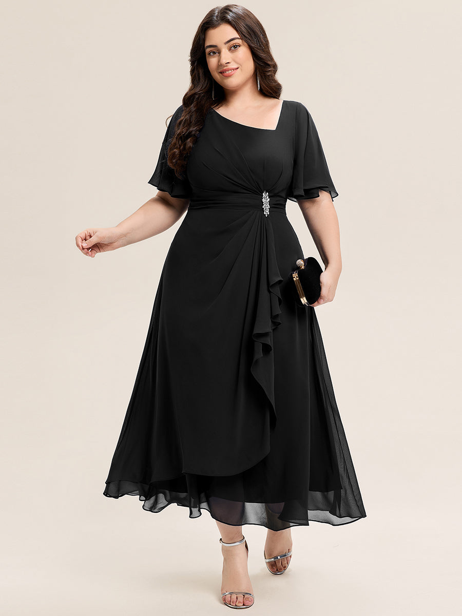 Abendkleid mit Volantärmeln und Strass-Details aus Chiffon abendkleid #Farbe_Schwarz