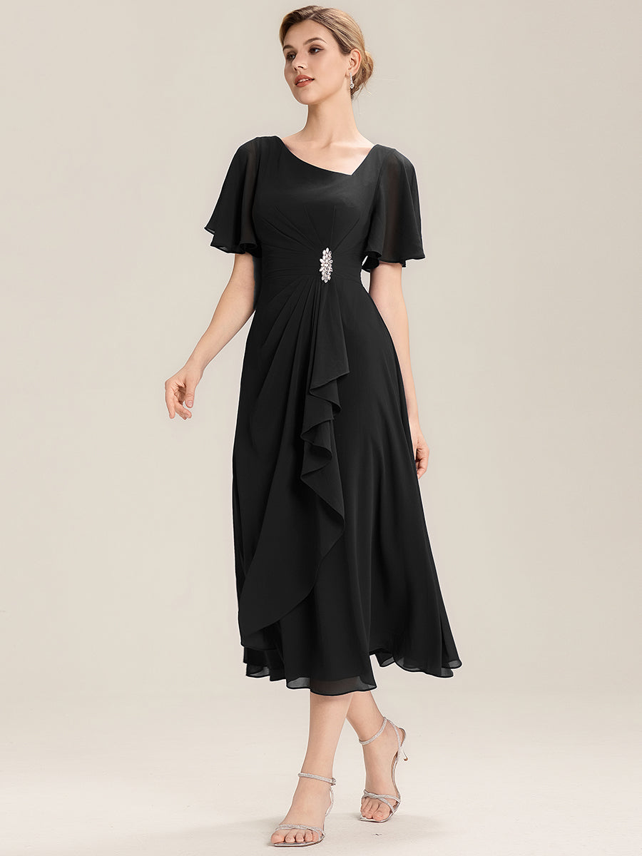 Abendkleid mit Volantärmeln und Strass-Details aus Chiffon abendkleid #Farbe_Schwarz