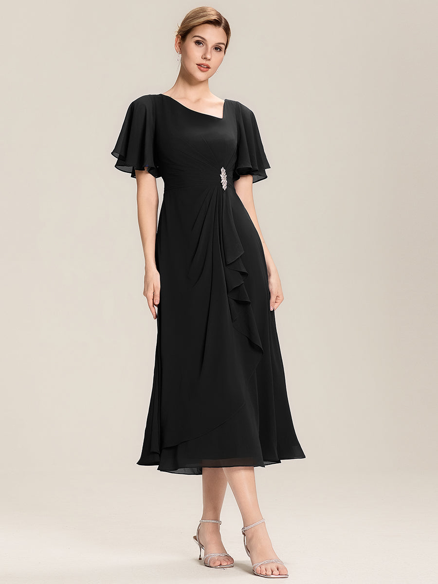 Abendkleid mit Volantärmeln und Strass-Details aus Chiffon abendkleid #Farbe_Schwarz
