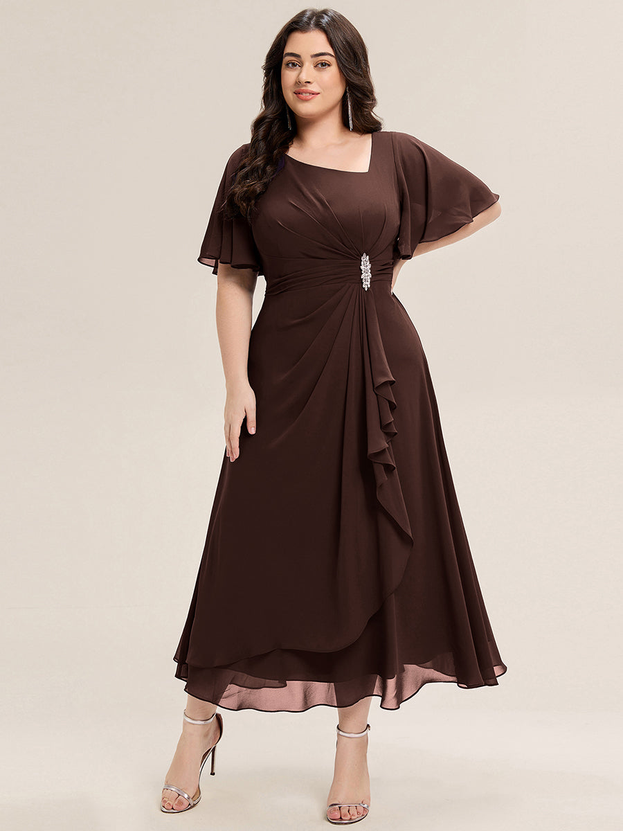 Abendkleid mit Volantärmeln und Strass-Details aus Chiffon abendkleid #Farbe_Schokoladenbraun