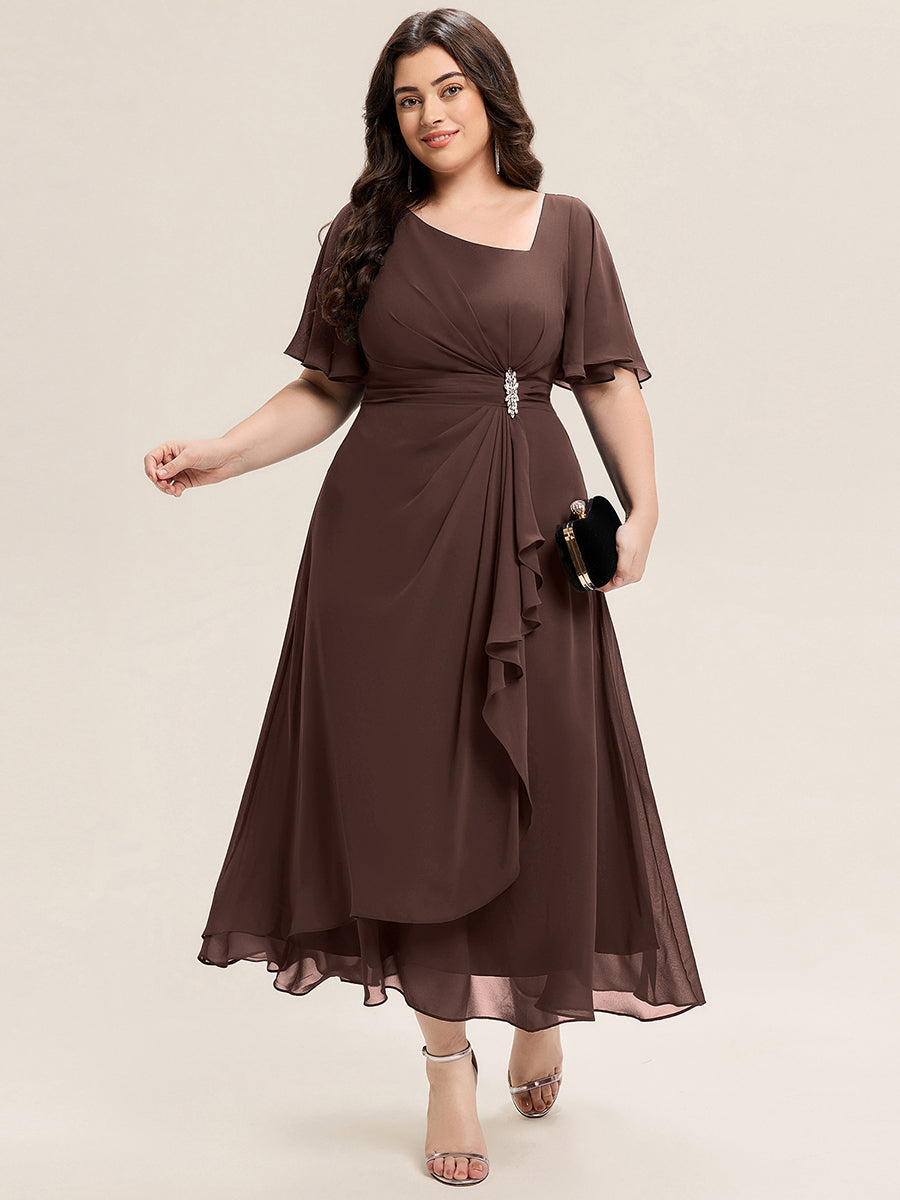 Abendkleid mit Volantärmeln und Strass-Details aus Chiffon abendkleid #Farbe_Schokoladenbraun