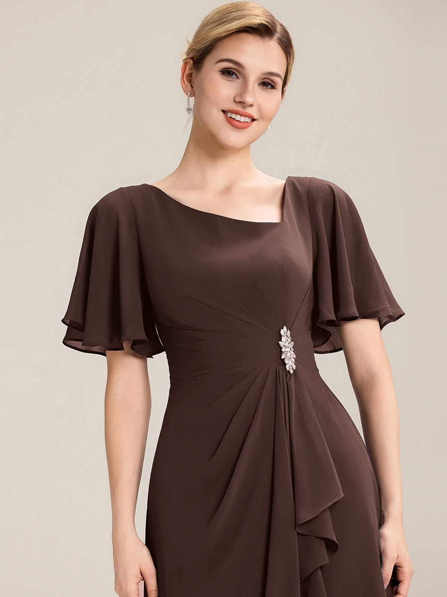 Abendkleid mit Volantärmeln und Strass-Details aus Chiffon abendkleid #Farbe_Schokoladenbraun