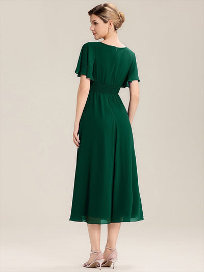 Abendkleid mit Volantärmeln und Strass-Details aus Chiffon abendkleid #Farbe_Dunkelgrün