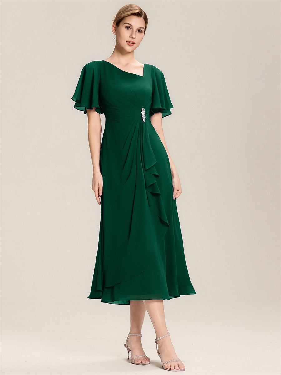 Abendkleid mit Volantärmeln und Strass-Details aus Chiffon abendkleid #Farbe_Dunkelgrün