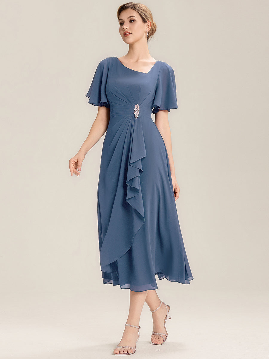 Abendkleid mit Volantärmeln und Strass-Details aus Chiffon abendkleid #Farbe_Taubenblau