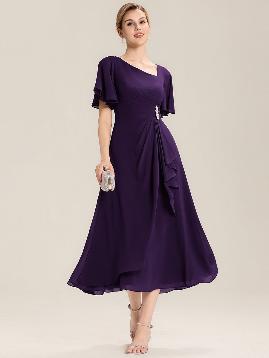 Abendkleid mit Volantärmeln und Strass-Details aus Chiffon abendkleid #Farbe_Dunkelviolett