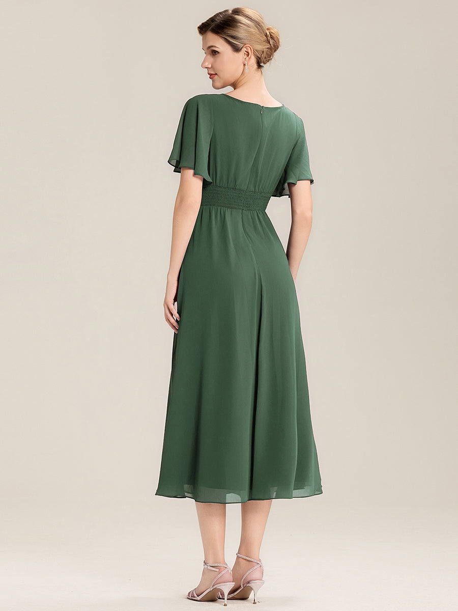 Abendkleid mit Volantärmeln und Strass-Details aus Chiffon abendkleid #Farbe_Eukalyptus