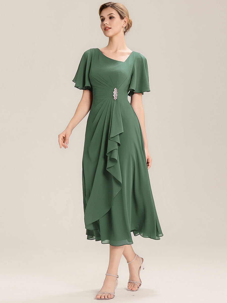 Abendkleid mit Volantärmeln und Strass-Details aus Chiffon abendkleid #Farbe_Eukalyptus