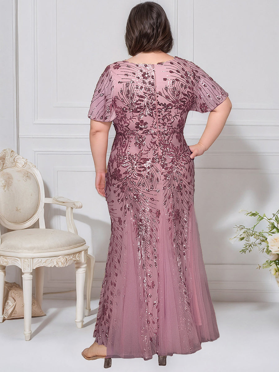 Maxi Knöchellanges V-Ausschnitt A-Linie Paillettenkleid Mit Besticktem Patchwork Kleid #Farbe_Orchideenviolett