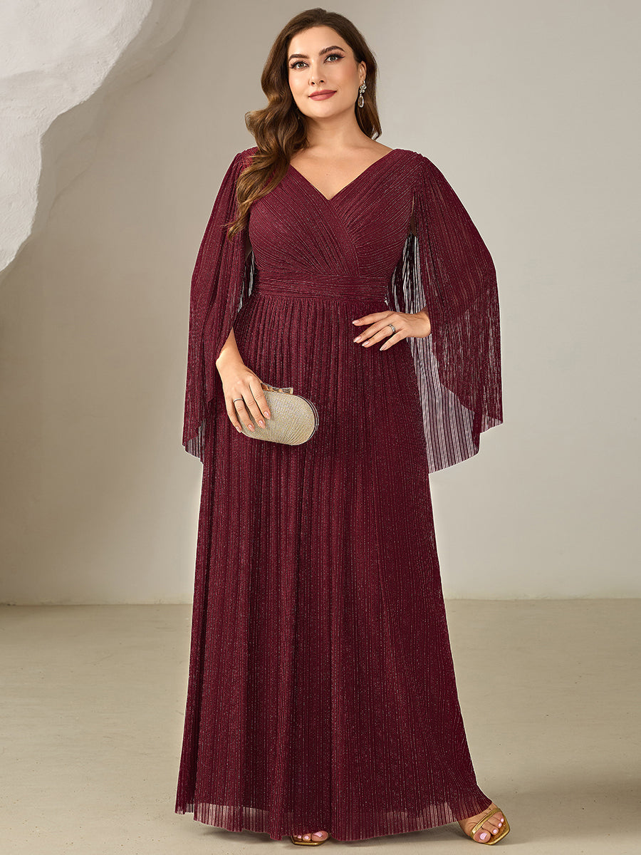 Bodenlanger A-Linien Mesh Kleid Mit Tiefem V-Ausschnitt Eleganz #Farbe_Burgunderrot