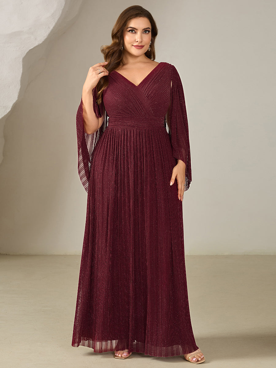 Bodenlanger A-Linien Mesh Kleid Mit Tiefem V-Ausschnitt Eleganz #Farbe_Burgunderrot