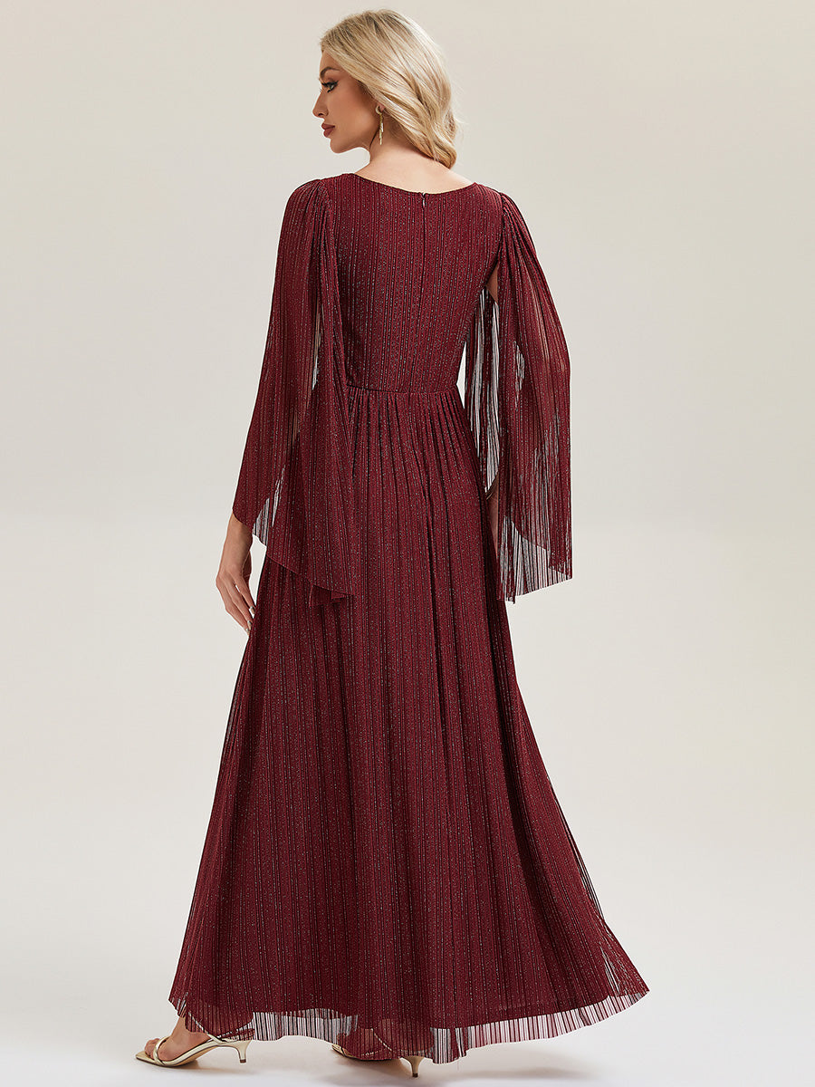 Bodenlanger A-Linien Mesh Kleid Mit Tiefem V-Ausschnitt Eleganz #Farbe_Burgunderrot
