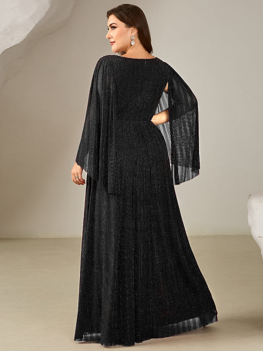 Bodenlanger A-Linien Mesh Kleid Mit Tiefem V-Ausschnitt Eleganz #Farbe_Schwarz