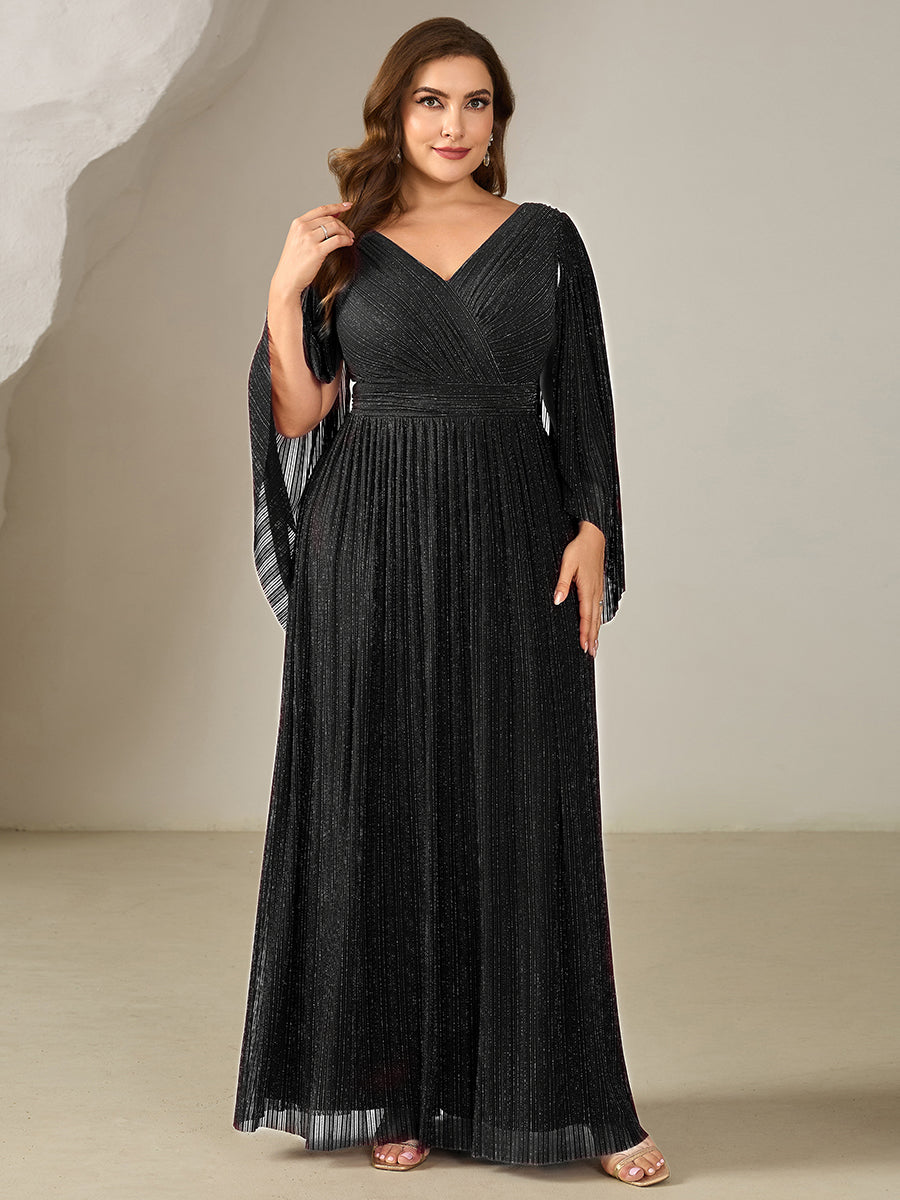 Bodenlanger A-Linien Mesh Kleid Mit Tiefem V-Ausschnitt Eleganz #Farbe_Schwarz