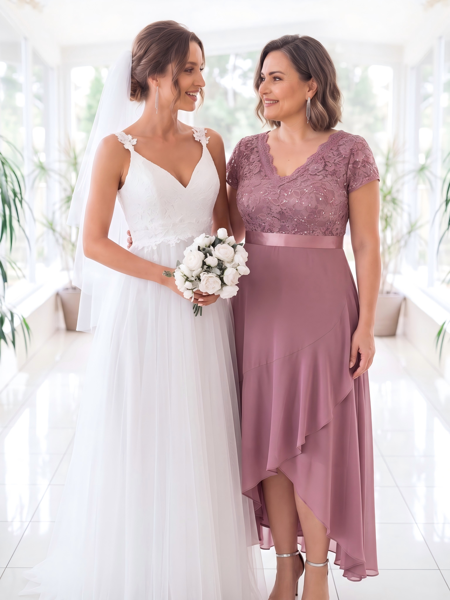 Asymmetrischer Saum, tiefer V-Ausschnitt, Chiffon-Kleid mit Rüschen-Patchwork – Hoch-Tief-Kleid #Farbe_Orchideenviolett