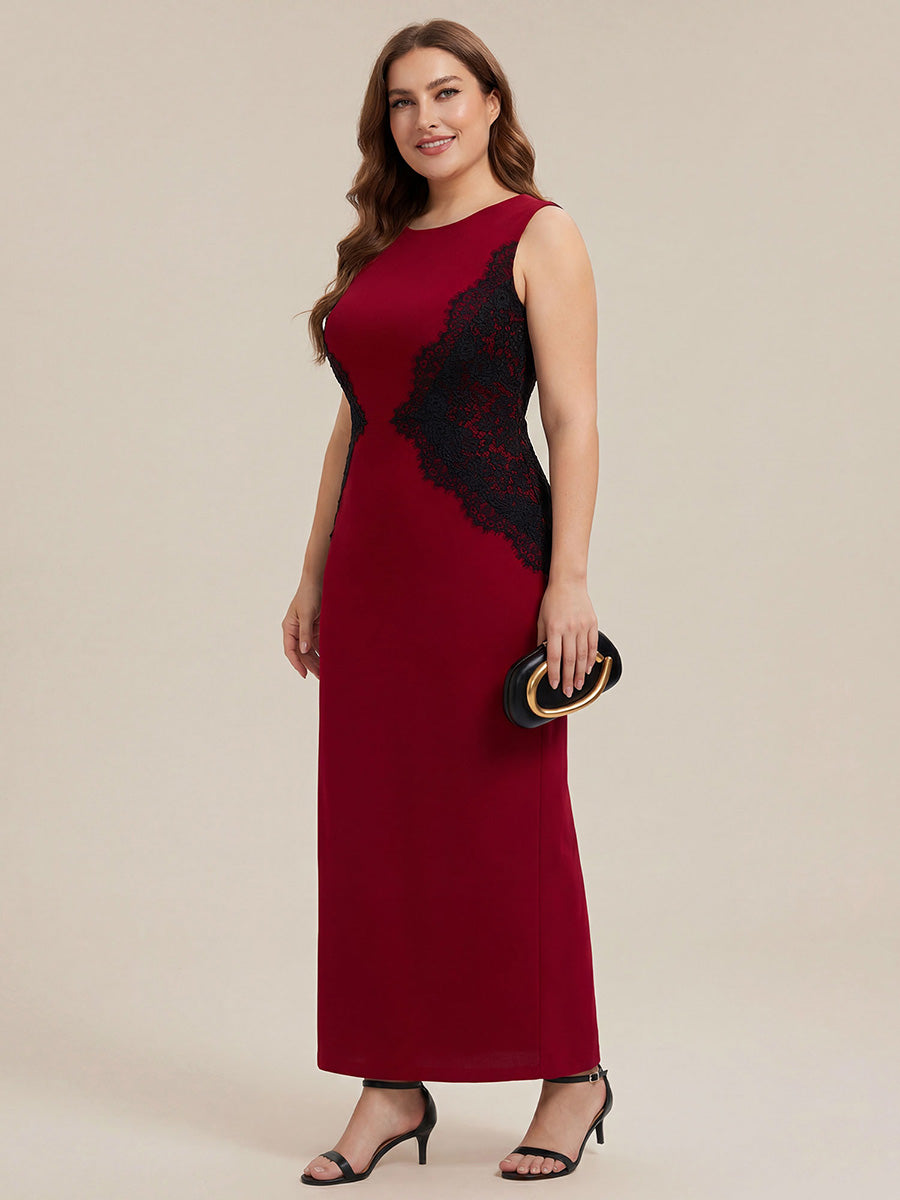 Plus Size Kn?chellang Sheath Kleid Rundhalsausschnitt Strick Cut-Out Details Moderner Look #Farbe_Dunkelrot