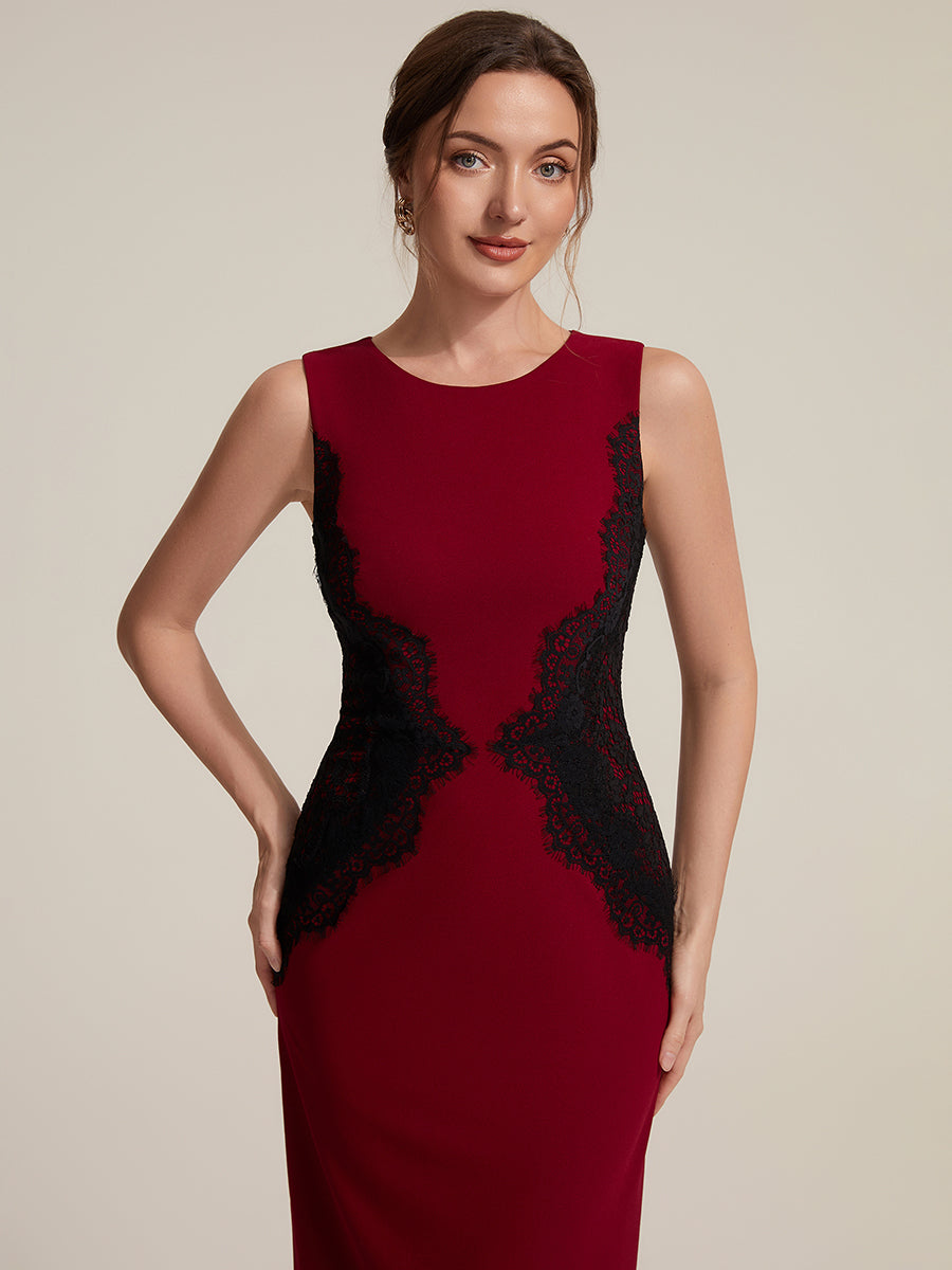 Plus Size Kn?chellang Sheath Kleid Rundhalsausschnitt Strick Cut-Out Details Moderner Look #Farbe_Dunkelrot