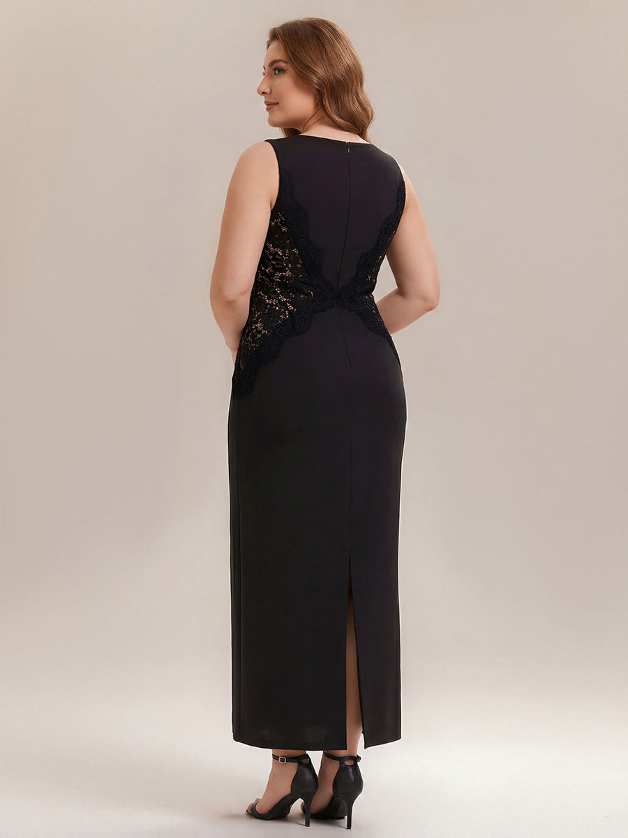 Plus Size Kn?chellang Sheath Kleid Rundhalsausschnitt Strick Cut-Out Details Moderner Look #Farbe_Schwarz