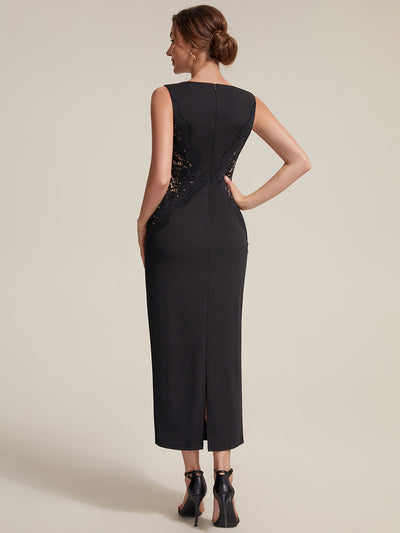 Plus Size Kn?chellang Sheath Kleid Rundhalsausschnitt Strick Cut-Out Details Moderner Look #Farbe_Schwarz
