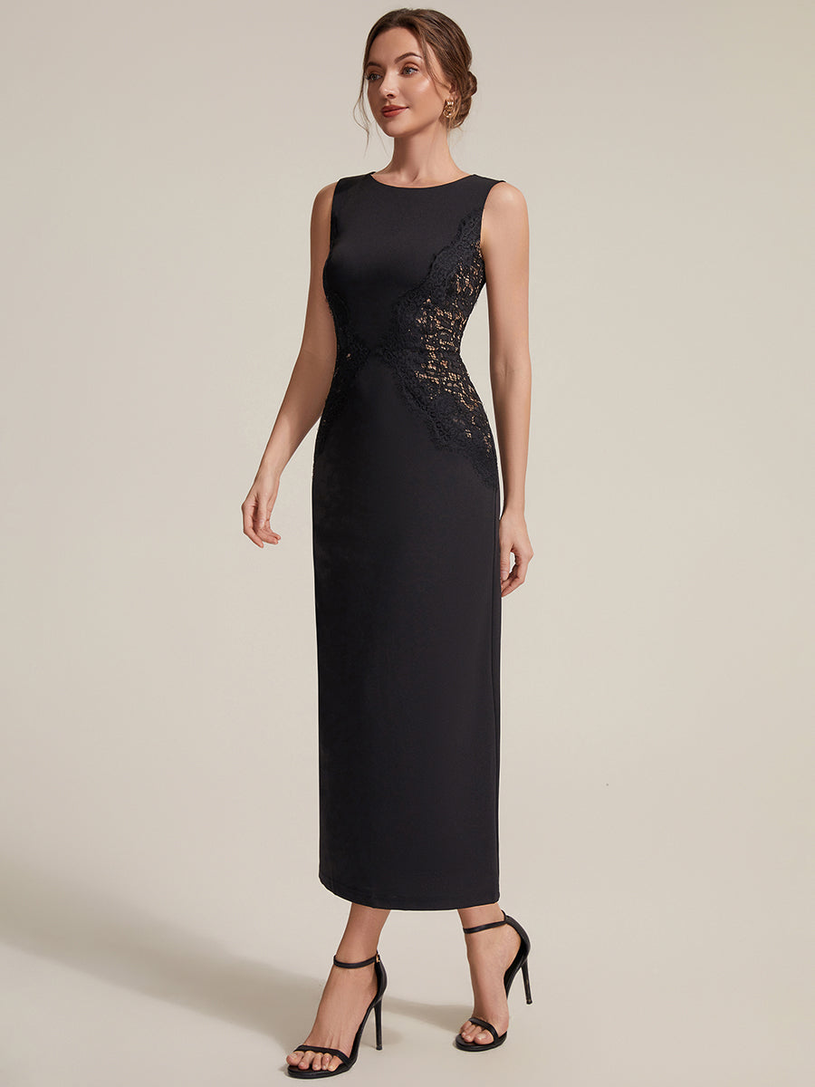 Plus Size Kn?chellang Sheath Kleid Rundhalsausschnitt Strick Cut-Out Details Moderner Look #Farbe_Schwarz