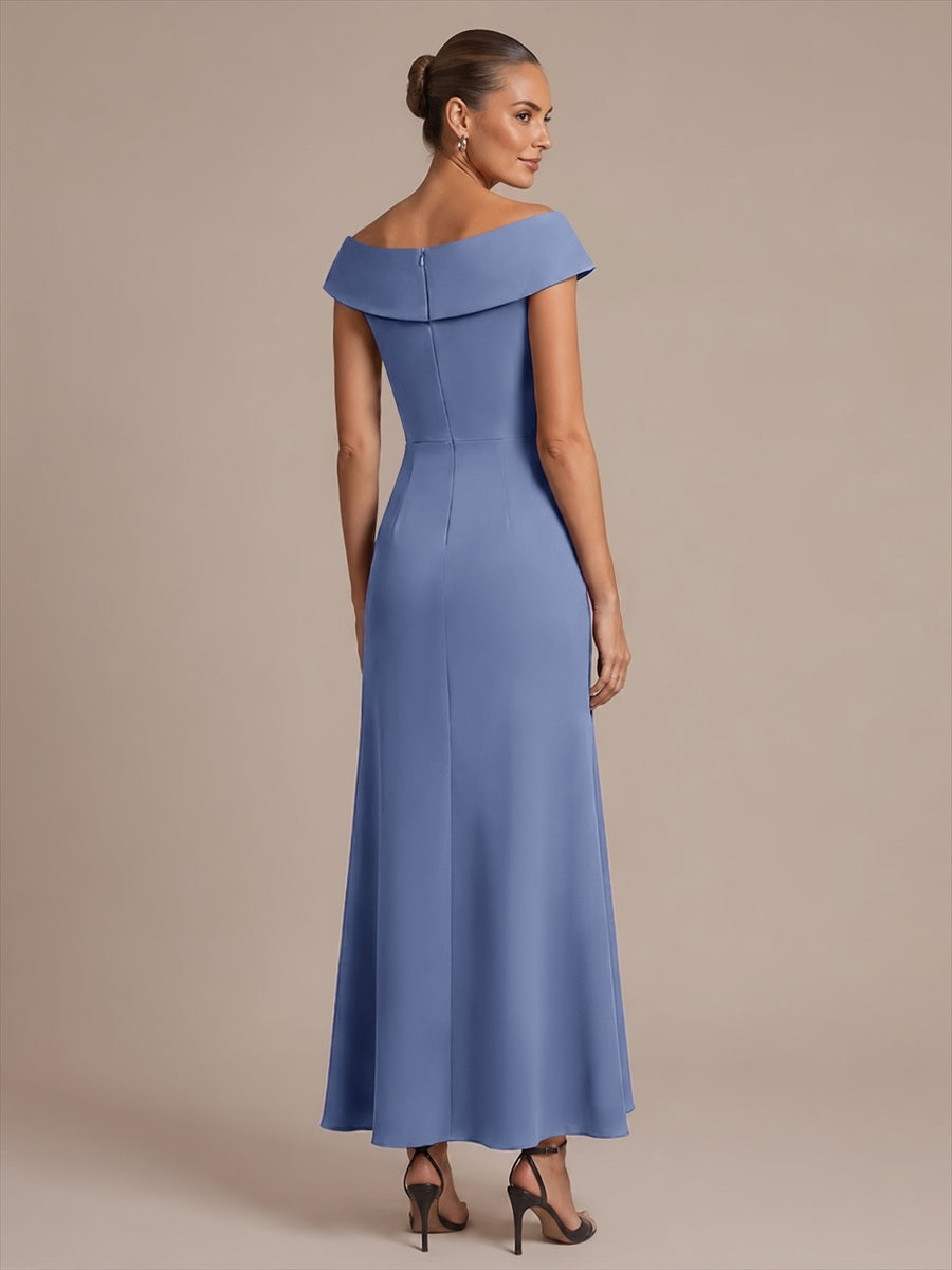 Asymmetrischer Saum V-Ausschnitt Meerjungfrau Kleid Aus Krepp Schlitz Volants #Farbe_Taubenblau