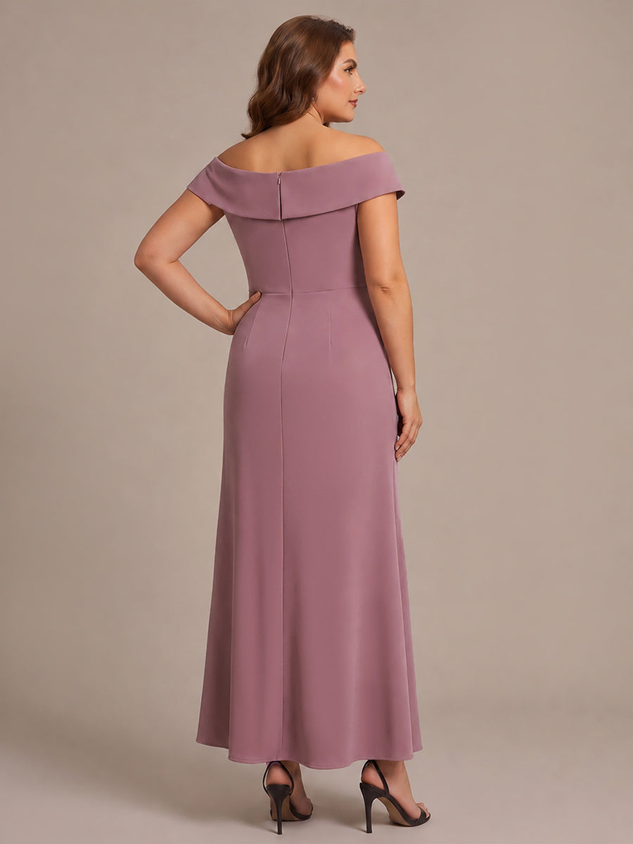 Asymmetrischer Saum V-Ausschnitt Meerjungfrau Kleid Aus Krepp Schlitz Volants #Farbe_Orchideenviolett