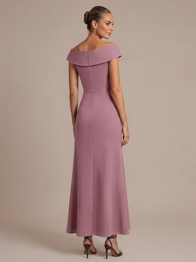 Asymmetrischer Saum V-Ausschnitt Meerjungfrau Kleid Aus Krepp Schlitz Volants #Farbe_Orchideenviolett